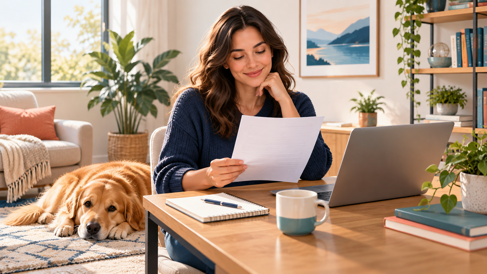 A dog owner reviewing emotional support animal documentation at home
