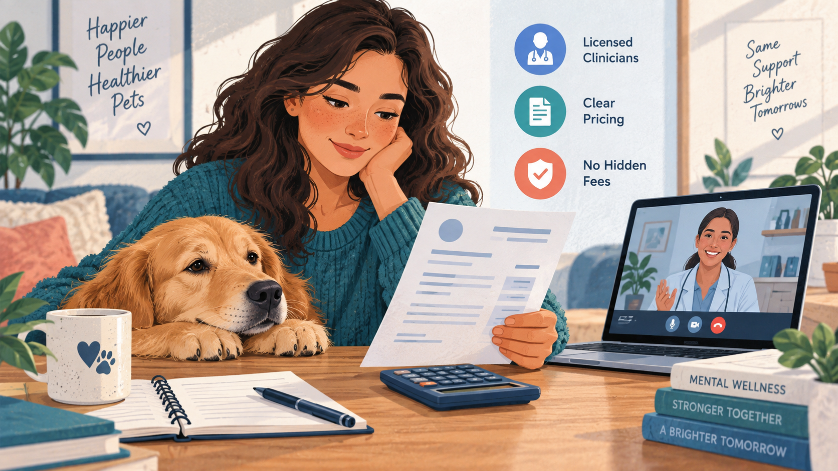 A pet owner reviewing transparent ESA letter pricing with a licensed clinician